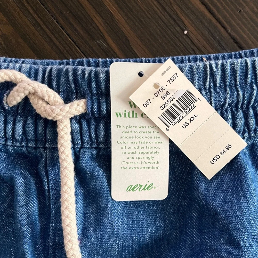 Aerie Drawstring Pull On Blue Denim Short